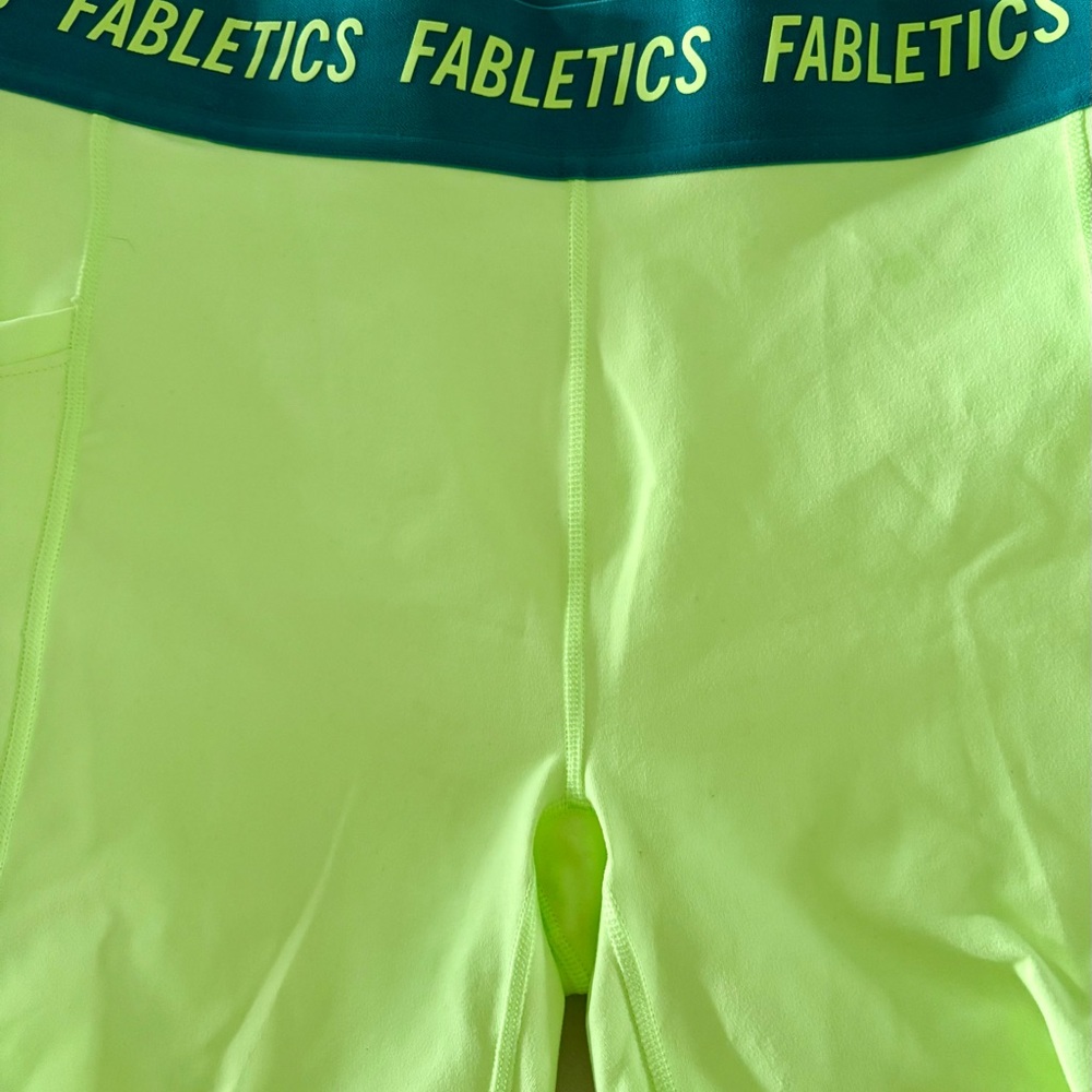 Fabletics Neon Green Athletic Shorts bike shorts phone pockets stretchy women lg